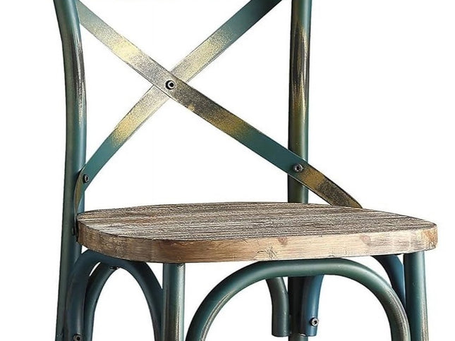 21" Brown And Turquoise Solid Wood And Metal Bar Chair