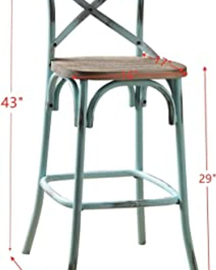 21" Brown And Turquoise Solid Wood And Metal Bar Chair