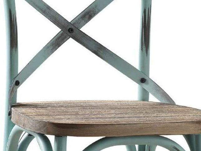 21" Brown And Turquoise Solid Wood And Metal Bar Chair
