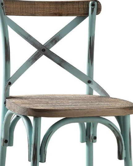 21" Brown And Turquoise Solid Wood And Metal Bar Chair