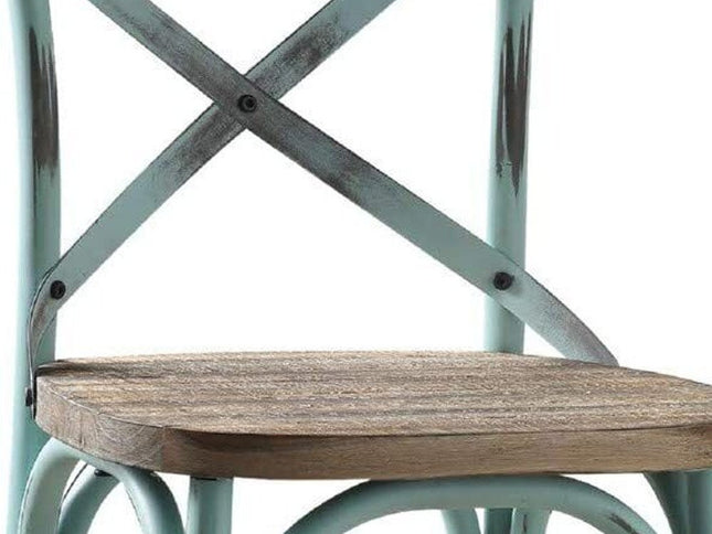 21" Brown And Turquoise Solid Wood And Metal Bar Chair