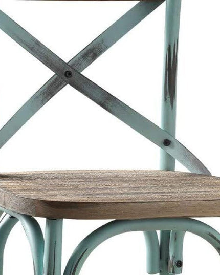 21" Brown And Turquoise Solid Wood And Metal Bar Chair