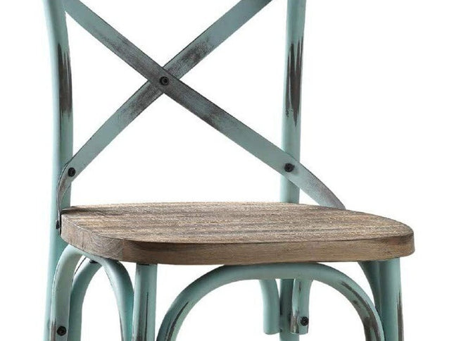 21" Brown And Turquoise Solid Wood And Metal Bar Chair