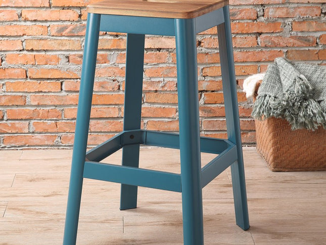 30" Wood Brown And Green Solid Wood And Metal Counter Height Bar Chair