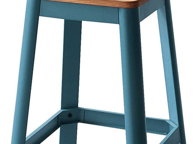 30" Wood Brown And Green Solid Wood And Metal Counter Height Bar Chair