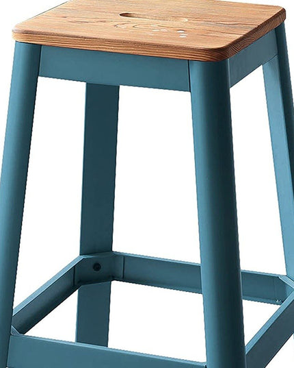 30" Wood Brown And Green Solid Wood And Metal Counter Height Bar Chair