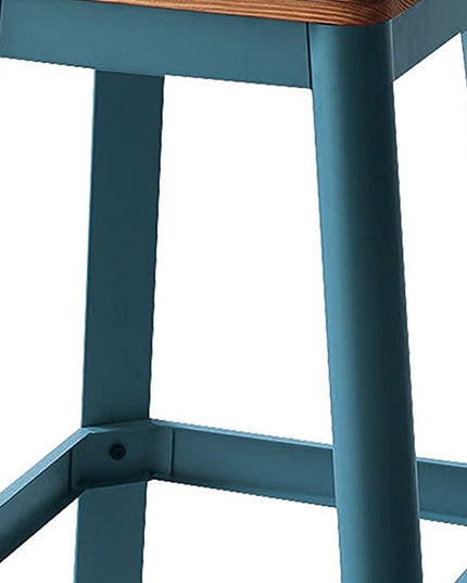 30" Wood Brown And Green Solid Wood And Metal Counter Height Bar Chair