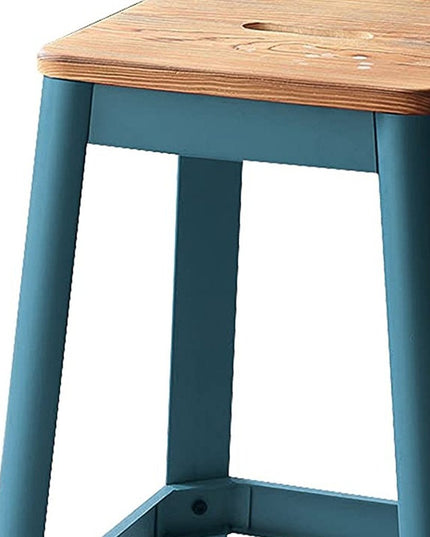 30" Wood Brown And Green Solid Wood And Metal Counter Height Bar Chair