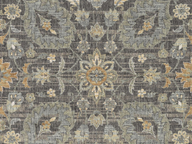 9' X 13' Taupe Orange And Gray Wool Floral Distressed Area Rug