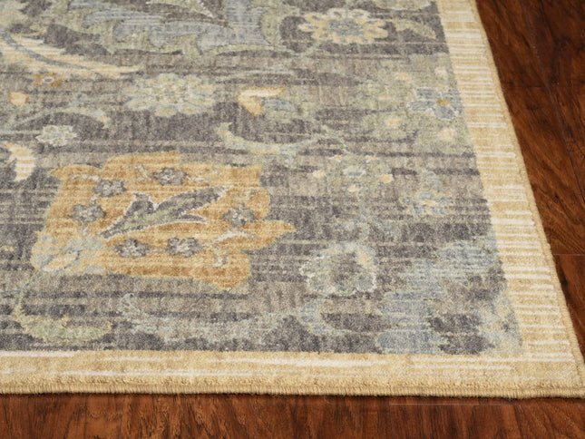 9' X 13' Taupe Orange And Gray Wool Floral Distressed Area Rug
