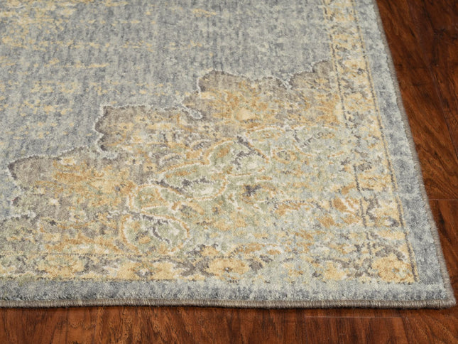 9' X 13' Slate Gray And Orange Wool Medallion Area Rug