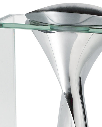 14" Clear Cylinder Aluminum And Crystal Glass Table Vase