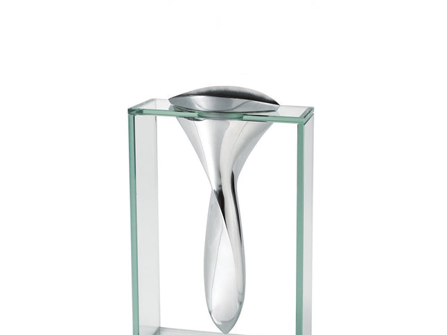 14" Clear Cylinder Aluminum And Crystal Glass Table Vase