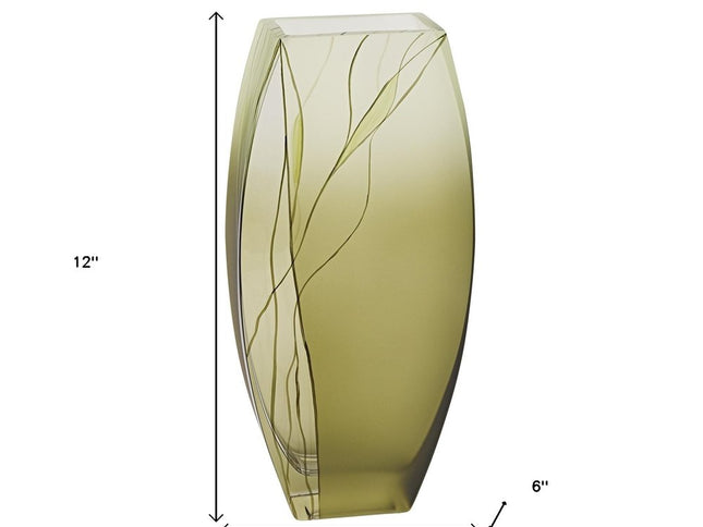 12" Green Abstract Lead Free Crystal Table Vase