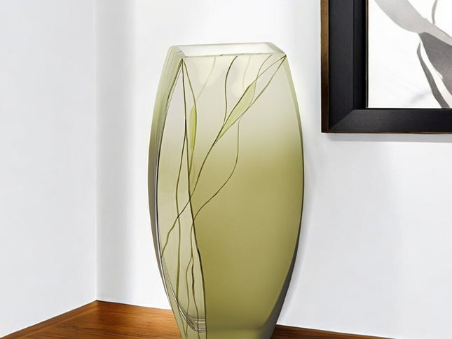12" Green Abstract Lead Free Crystal Table Vase