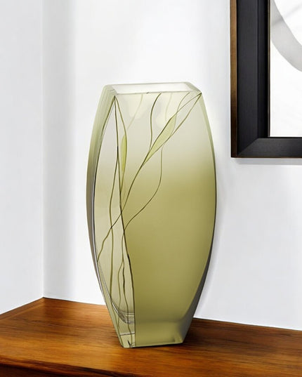 12" Green Abstract Lead Free Crystal Table Vase