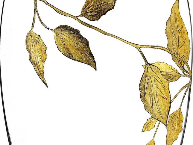 12" Clear And Gold Leaves Oval Crystal Glass Table Vase