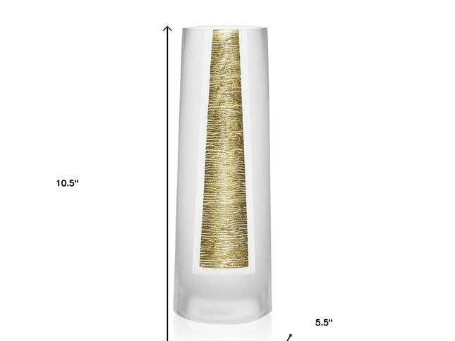 11" Clear And Gold Cylinder Lead Free Crystal Table Vase