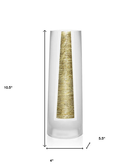 11" Clear And Gold Cylinder Lead Free Crystal Table Vase