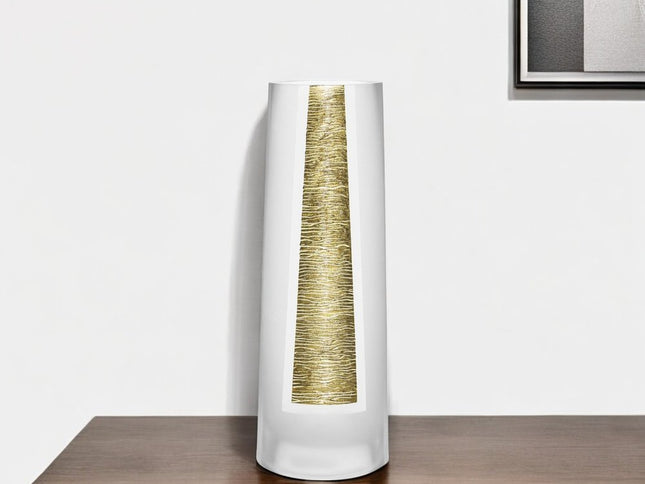 11" Clear And Gold Cylinder Lead Free Crystal Table Vase