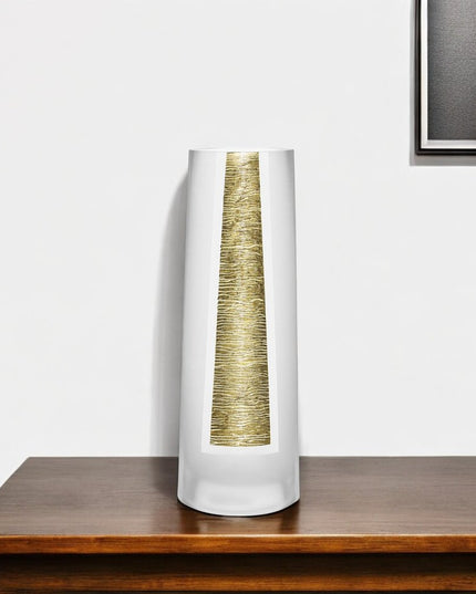 11" Clear And Gold Cylinder Lead Free Crystal Table Vase