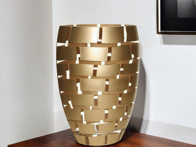 12" Gold And Clear Geometric Oval Lead Free Crystal Table Vase