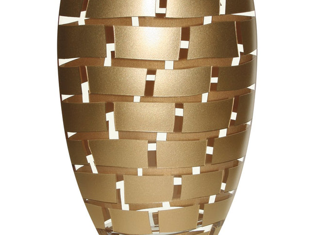 12" Gold And Clear Geometric Oval Lead Free Crystal Table Vase