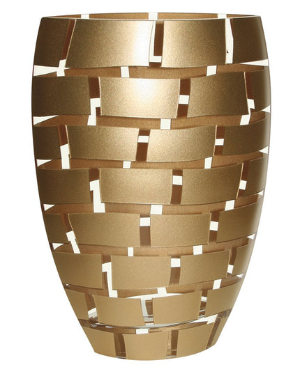 12" Gold And Clear Geometric Oval Lead Free Crystal Table Vase