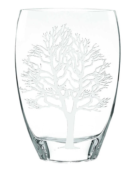 12" Clear And White Tree Of Life Oval Lead Free Crystal Table Vase