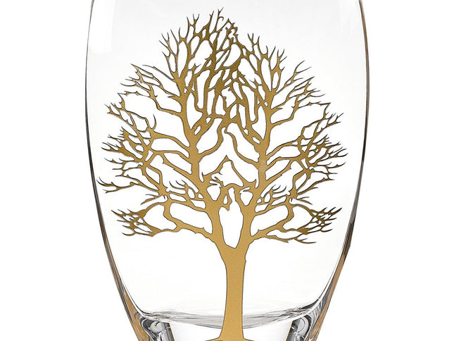 12" Clear And White Tree Of Life Oval Lead Free Crystal Table Vase