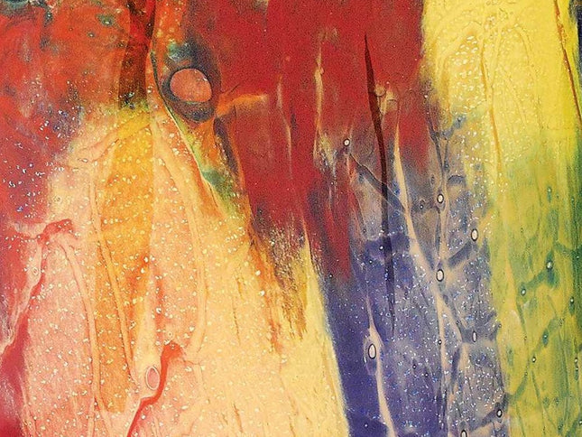 11"  Red Purple And Yellow Abstract Oval Murano Glass Table Vase