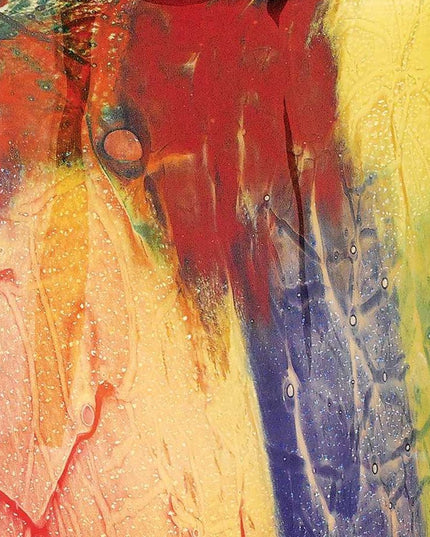 11"  Red Purple And Yellow Abstract Oval Murano Glass Table Vase