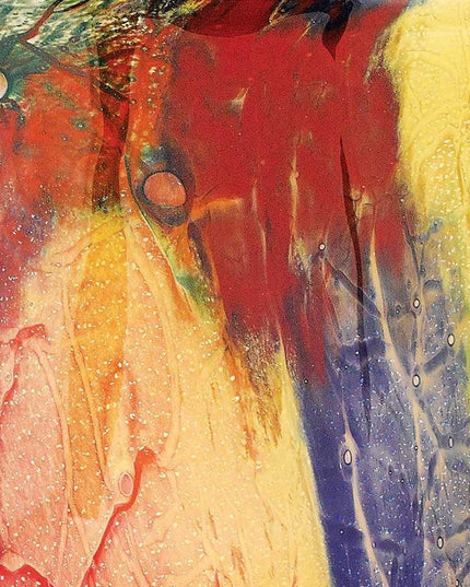 11"  Red Purple And Yellow Abstract Oval Murano Glass Table Vase