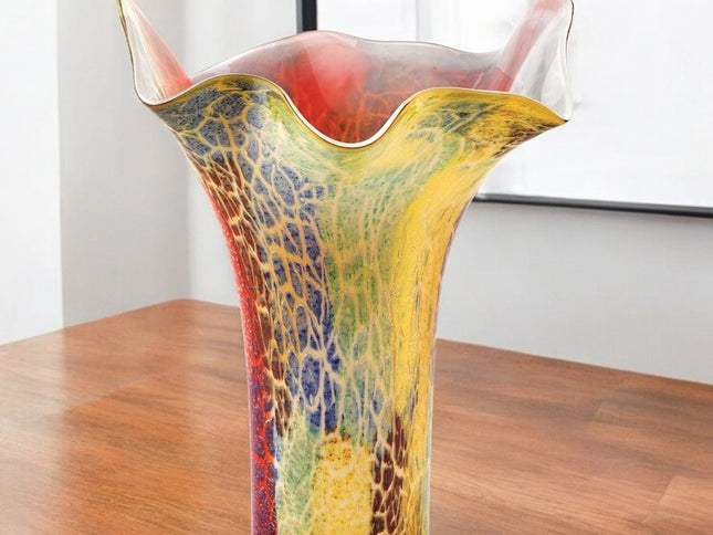 17" Red and Yellow Glass Abstract Novelty Table Vase