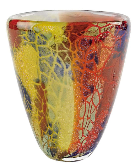 8" Orange Red and Yellow Murano Glass Abstract Oval Table Vase