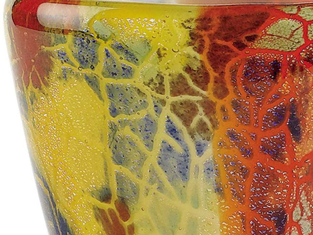 8" Orange Red and Yellow Murano Glass Abstract Oval Table Vase