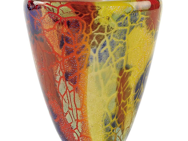8" Orange Red and Yellow Murano Glass Abstract Oval Table Vase