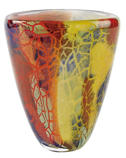 8" Orange Red and Yellow Murano Glass Abstract Oval Table Vase