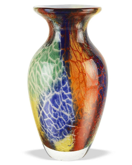 11" Blue Green And Orange Urn Murano Glass Table Vase