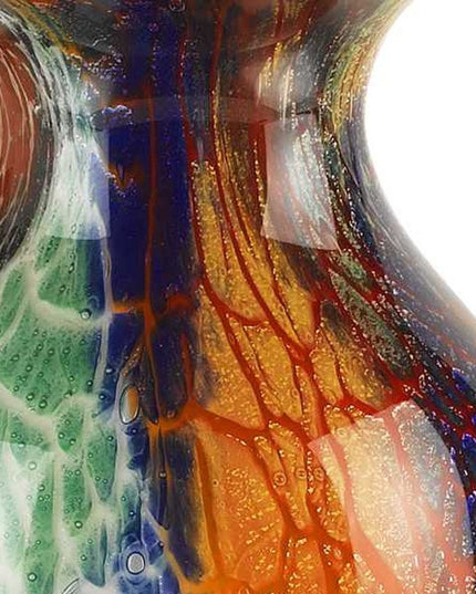 11" Blue Green And Orange Urn Murano Glass Table Vase
