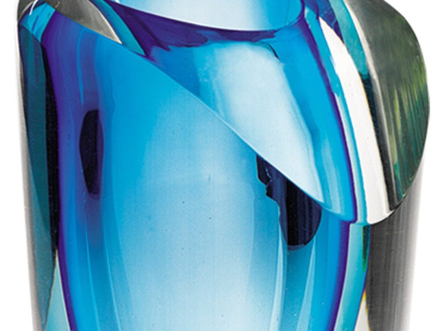 8" Clear and Blue Crystal Table Vase