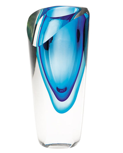 8" Clear and Blue Crystal Table Vase