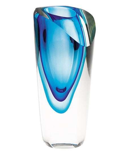 8" Clear and Blue Crystal Table Vase