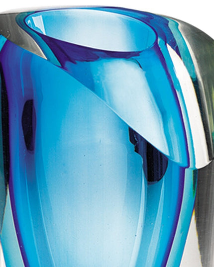 8" Clear and Blue Crystal Table Vase