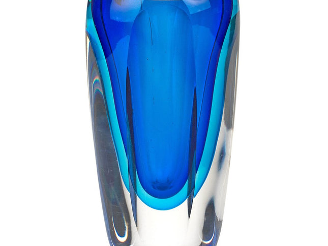 6" Blue And Clear Cylinder Crystal Glass Table Vase