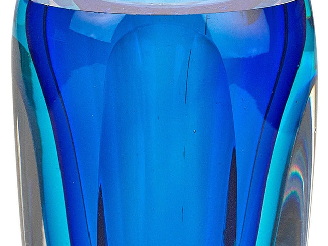 6" Blue And Clear Cylinder Crystal Glass Table Vase