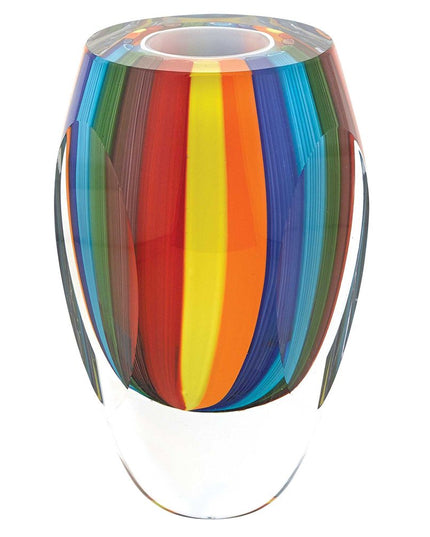 6" Blue Clear Red And Yellow Cylinder Crystal Glass Table Vase