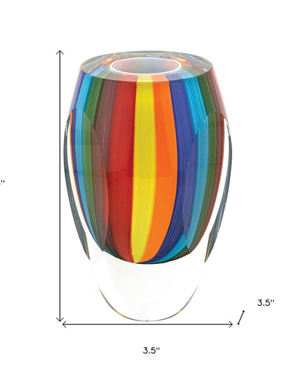 6" Blue Clear Red And Yellow Cylinder Crystal Glass Table Vase