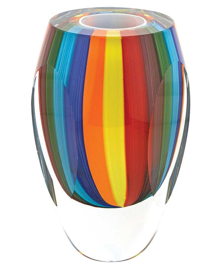 6" Blue Clear Red And Yellow Cylinder Crystal Glass Table Vase