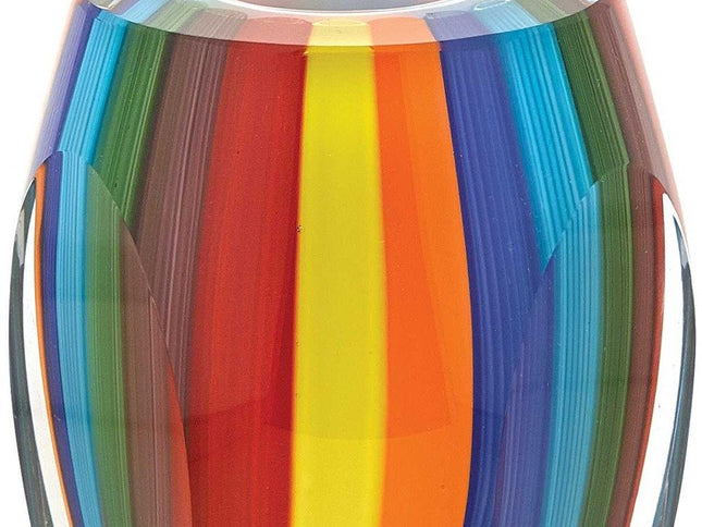 6" Blue Clear Red And Yellow Cylinder Crystal Glass Table Vase